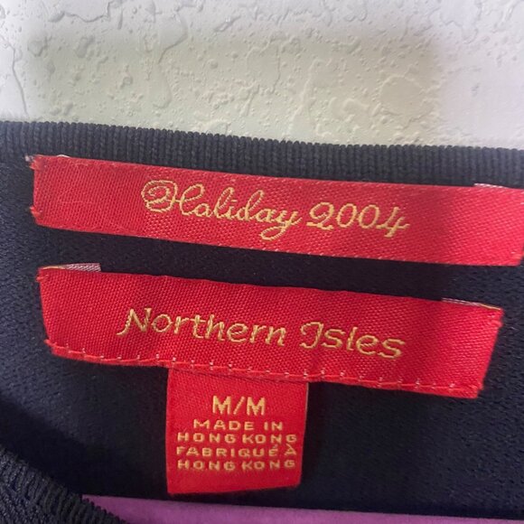Northern Isles Holiday 2004 Cardigan Womens Size M Black Red Poinsettia Applique - Picture 2 of 11